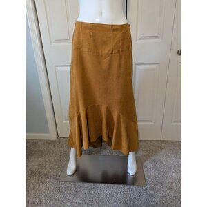 Maeve Anthropologie US6 faux suede high-low hem harvest gold flounced skirt